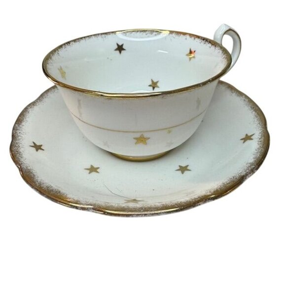 Vintage Porcelain Teacup & Saucer Set With Gold Star Accents & Eastern Star Symb - Picture 1 of 9